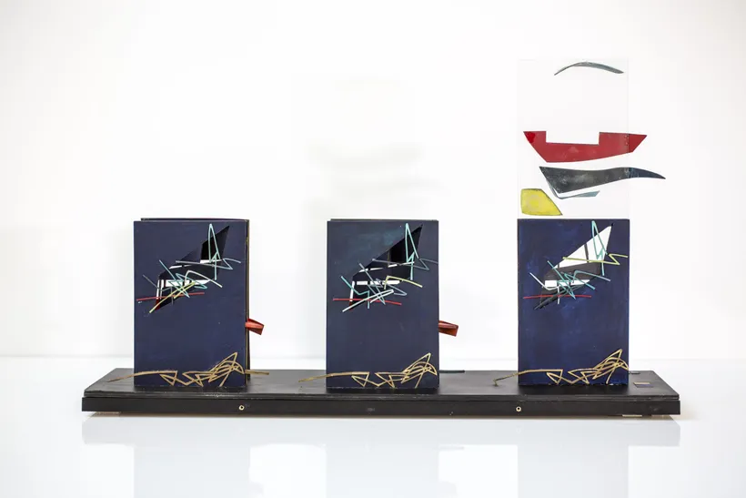 Zaha Hadid Architects, Music Video Pavilion, Study models (3 models on base), Groningen, The Netherlands, 1990 © Zaha Hadid Foundation