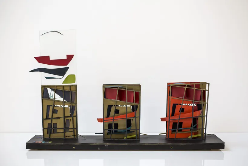 Zaha Hadid Architects, Music Video Pavilion, Study models (3 models on base), Groningen, The Netherlands, 1990 © Zaha Hadid Foundation