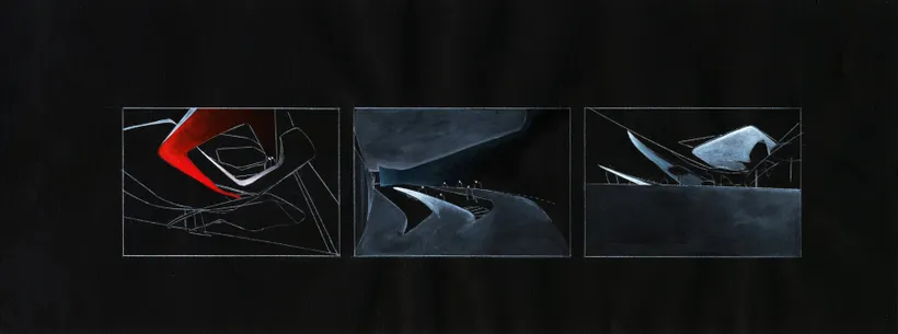Zaha Hadid Architects, Moonsoon, Interior Plane, Sapporo, Japan, 1990, Acrylic on cartridge paper © Zaha Hadid Foundation