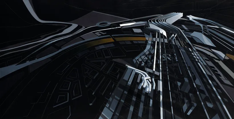 Zaha Hadid Architects, MAXXI, Competition painting, Rome, Italy, c.1998, Acrylic on black card © Zaha Hadid Foundation