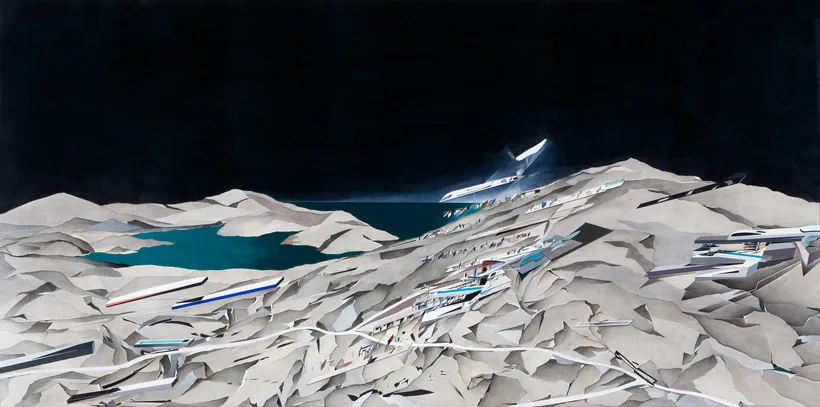 Zaha Hadid Architects, The Peak, Exploded isometric, Hong Kong, China, 1982–1983, Acrylic on cartridge paper © Zaha Hadid Foundation