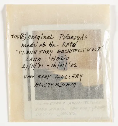 Original polaroids from Zaha Hadid's Planetary Architecture Exhibition at the Van Rooy Gallery, Amsterdam, the Netherlands, 1981-82 © Drawing Matter Archive
