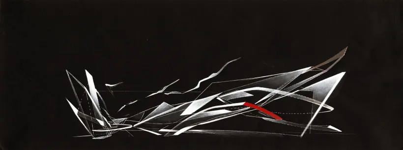 Zaha Hadid Architects, Moonsoon, Interior Plane, Sapporo, Japan, 1990, Acrylic on cartridge paper © Zaha Hadid Foundation