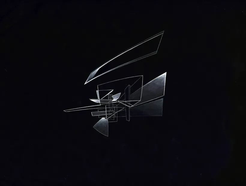 Zaha Hadid Architects, Tomigaya Building, Volume and mass concept painting in black & white, 1986, Tokyo, Japan © Zaha Hadid Foundation