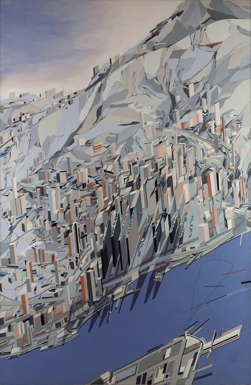 Zaha Hadid Architects, The Peak, Blue slabs, Hong Kong, China, 1983, Acrylic on cartridge paper © Zaha Hadid Foundation