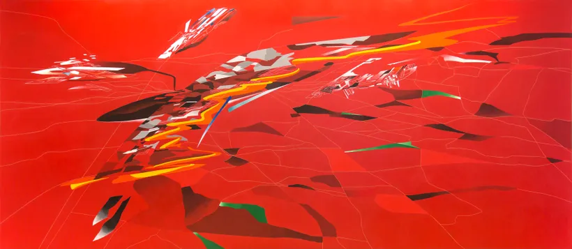 Zaha Hadid Architects, Metropolis, ICA, 2014 (1988), Acrylic on canvas © Zaha Hadid Foundation
