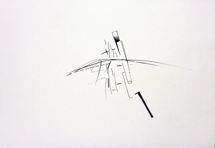 Zaha Hadid Architects, Victoria City Aerial, Sketch, Berlin, Germany, 1988, Ink on tracing paper © Zaha Hadid Foundation