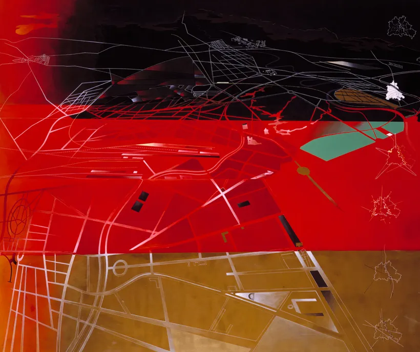 Zaha Hadid Architects, Berlin 2000, 1988, Acrylic on cartridge paper mounted on Gatorfoam © Zaha Hadid Foundation