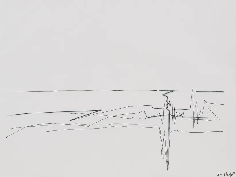 Zaha Hadid Architects, Zollhof 3 Media Park, Sketch, Dusseldorf, Germany, 1989, Ink on tracing paper © Zaha Hadid Foundation