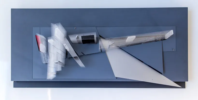 Zaha Hadid Architects, Zollhof 3 Media Park, Model, Dusseldorf, Germany, 1989–1993, Acrylic © Zaha Hadid Foundation