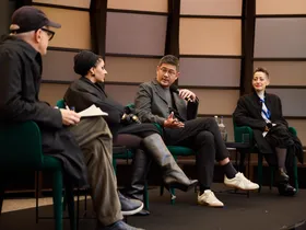 Director Aric Chen speaking at the Zaha Hadid Foundation panel talk at the Serpentine Pavilion, London, United Kingdom, 2026 © Sam Sorjabee