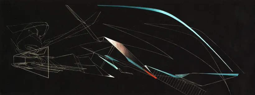 Zaha Hadid Architects, Moonsoon, Interior Plane, Sapporo, Japan, 1990, Acrylic on cartridge paper © Zaha Hadid Foundation