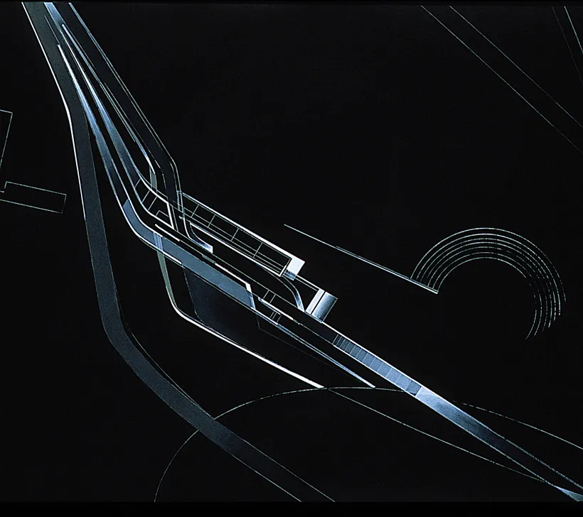 Zaha Hadid Architects, Landscape Formation One, Painting, Weil am Rhein, Germany, 1989, Ink and colour pencil on paper © Zaha Hadid Foundation