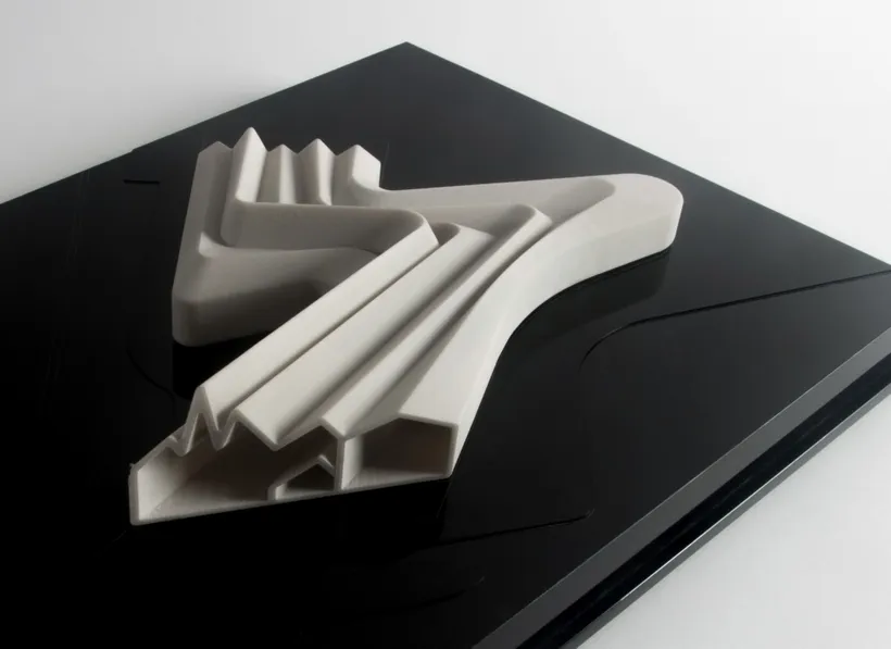 Zaha Hadid Architects, Riverside Museum, 1:500 Model, Glasgow, Scotland, 2004–2011 © Zaha Hadid Foundation