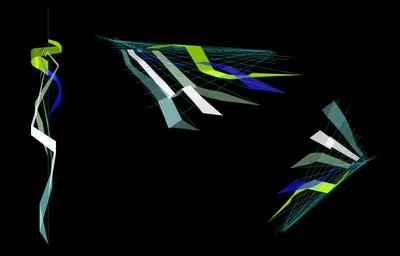 Zaha Hadid Architects, Metapolis Ballet, Compositional study, Digital rendering, Charleroi, Belgium, 1999 © Zaha Hadid Foundation