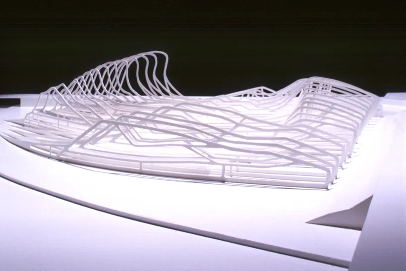 Zaha Hadid Architects, La Grande Mosquée de Strasbourg, Paper skeletal model, Strasbourg, France, 2000, Card © Zaha Hadid Foundation
