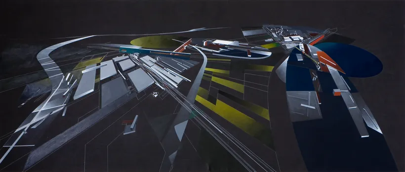 Zaha Hadid Architects, Vitra Fire Station, Aerial site plan, Weil am Rhein, Germany, 1991–1993, Acrylic on cartridge © Zaha Hadid Foundation