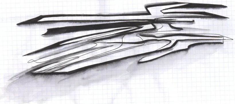 Zaha Hadid, BMW Central Building, Preliminary sketch, Leipzig, Germany, 2001, Ink on paper © Zaha Hadid Foundation