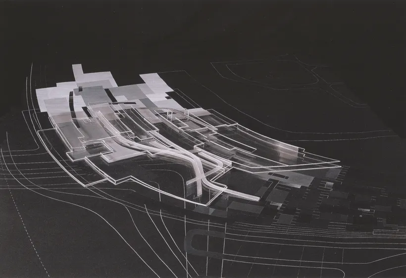 Zaha Hadid Architects, Museum of Islamic Art, Landscape interior painting with model, Doha, Qatar, 1997, Acrylic paint on paper, acrylic © Zaha Hadid Foundation