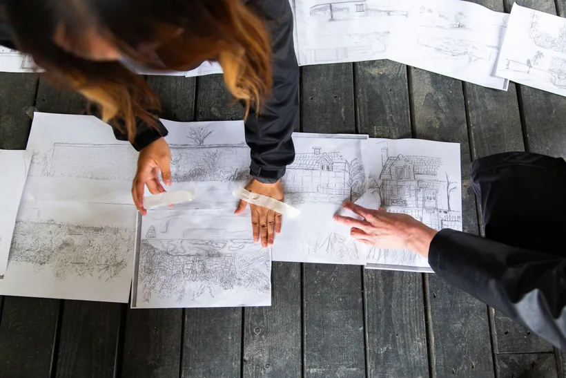 Drawing Matter, Architectural Summer School , Illustration project of Bruton, Shatwell Farm, Somerset, United Kingdom, 2023 © Clare Walsh