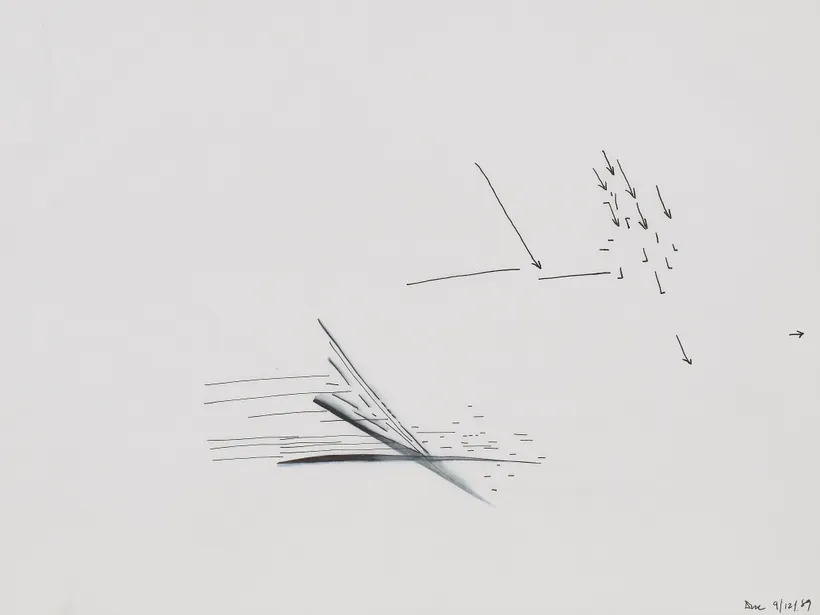 Zaha Hadid Architects, Zollhof 3 Media Park, Sketch, Dusseldorf, Germany, 1989, Ink on tracing paper © Zaha Hadid Foundation