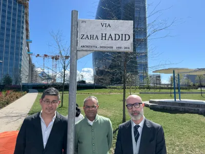 Via Zaha Hadid naming ceremony, CityLife, Milan, Italy, 2026 © Comune di Milano
