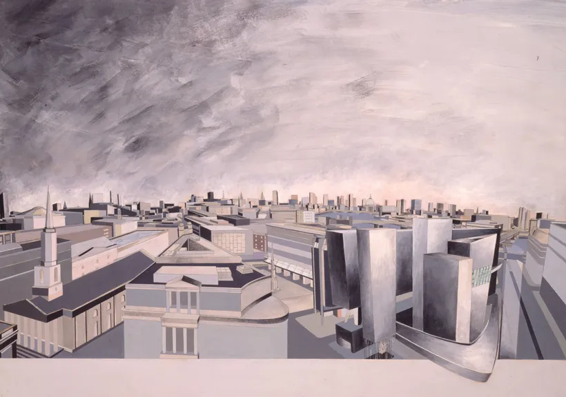 Zaha Hadid Architects, Grand Buildings, Trafalgar Square, Skyline View, London, United Kingdom, 1985, Acrylic on canvas © Zaha Hadid Foundation