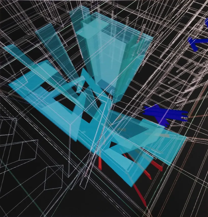 Zaha Hadid Architects, 42nd Street Hotel, Wireframe view rendering, 1995, Print on paper © Zaha Hadid Foundation