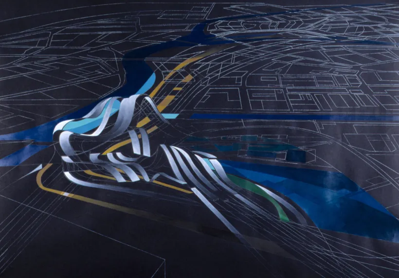 Zaha Hadid Architects, La Grande Mosquée de Strasbourg, Painting, Strasbourg, France, 2000, Acrylic on paper © Zaha Hadid Foundation