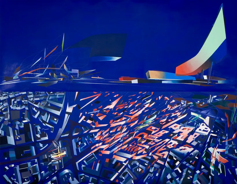 Zaha Hadid Architects, Victoria City Aerial , Painting , Berlin, Germany, 1988, Acrylic on cartridge © Zaha Hadid Foundation
