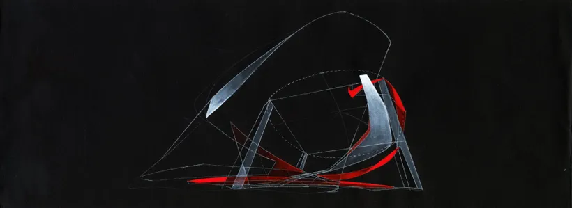 Zaha Hadid Architects, Moonsoon, Interior Plane, Sapporo, Japan, 1990, Acrylic on cartridge paper © Zaha Hadid Foundation