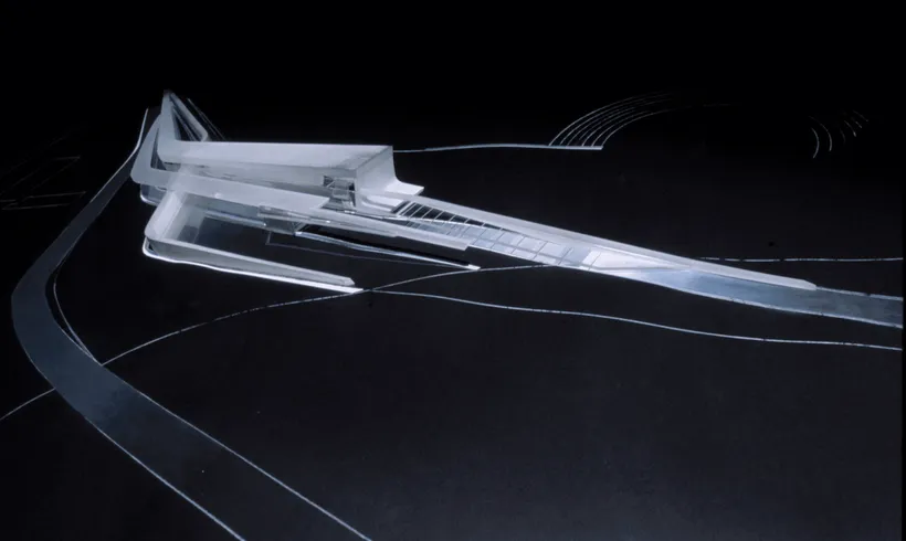 Zaha Hadid Architects, Landscape Formation One, Model and painting, Weil am Rhein, Germany, 1989, Acrylic on cartridge © Zaha Hadid Foundation
