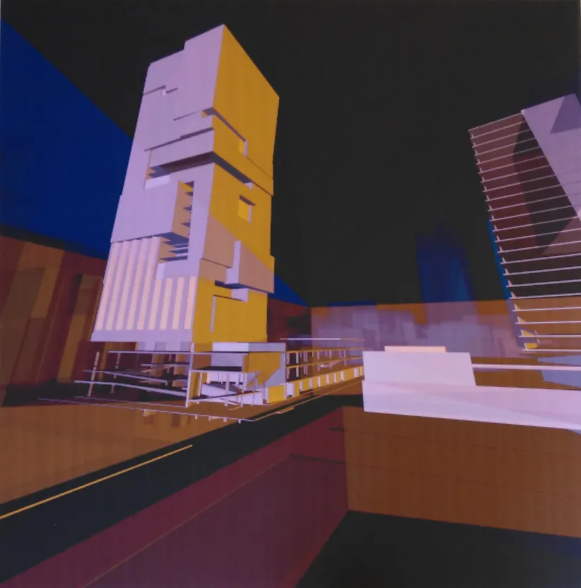 Zaha Hadid Architects, 42nd Street Hotel, Street view rendering, 1995, Print on paper © Zaha Hadid Foundation