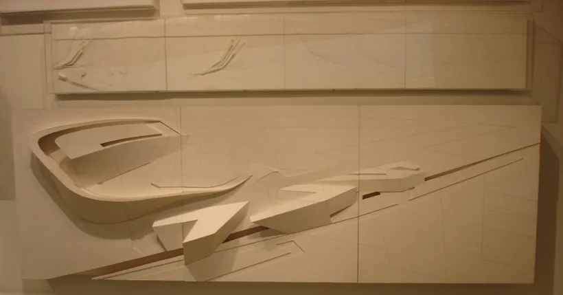 Zaha Hadid Architects, Bergisel Ski Jump, Relief model, Innsbruck, Austria, 1999–2002, Card, foamboard, adhesive © Zaha Hadid Foundation