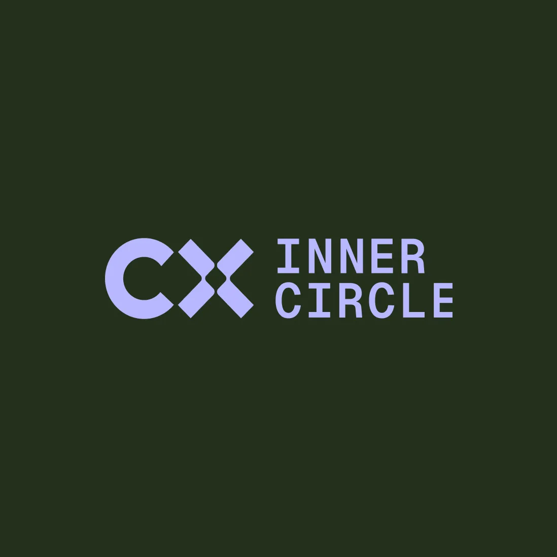 CX Inner Circle logo in lavender on a dark green background
