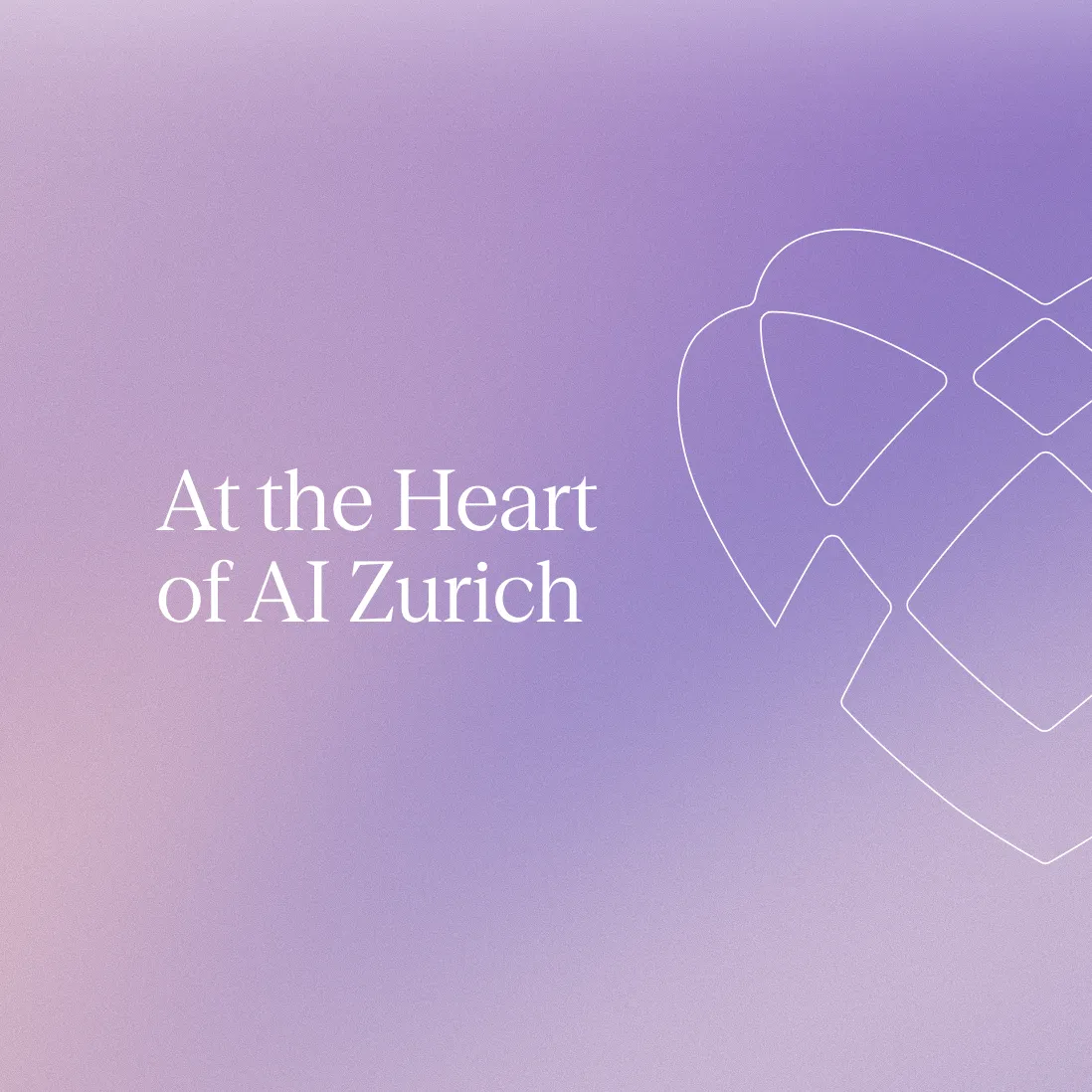 Text "At the Heart of AI Zurich" on a purple gradient background with a heart outline