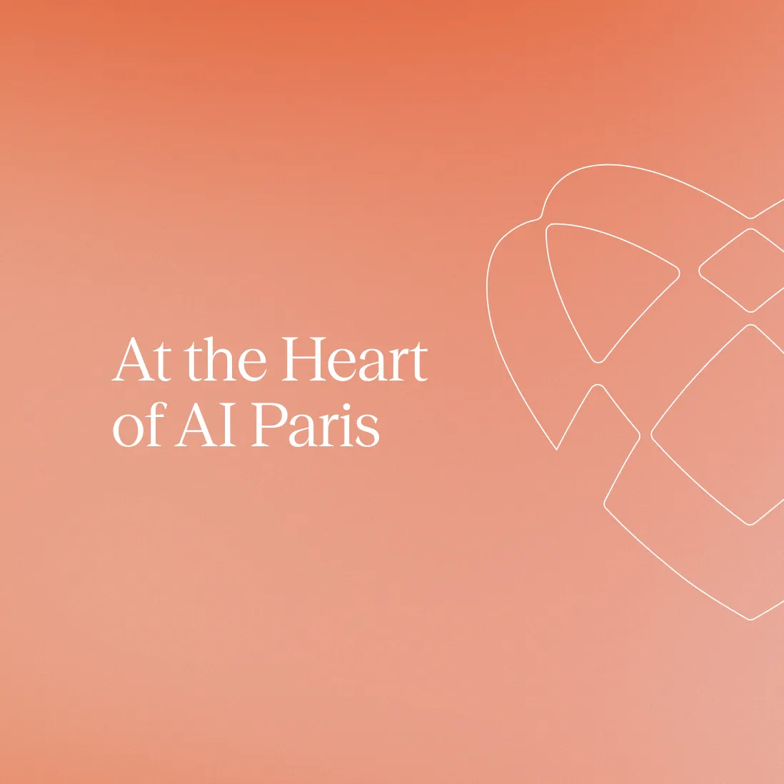 Text "At the Heart of AI Paris" on a orange gradient background with a heart outline