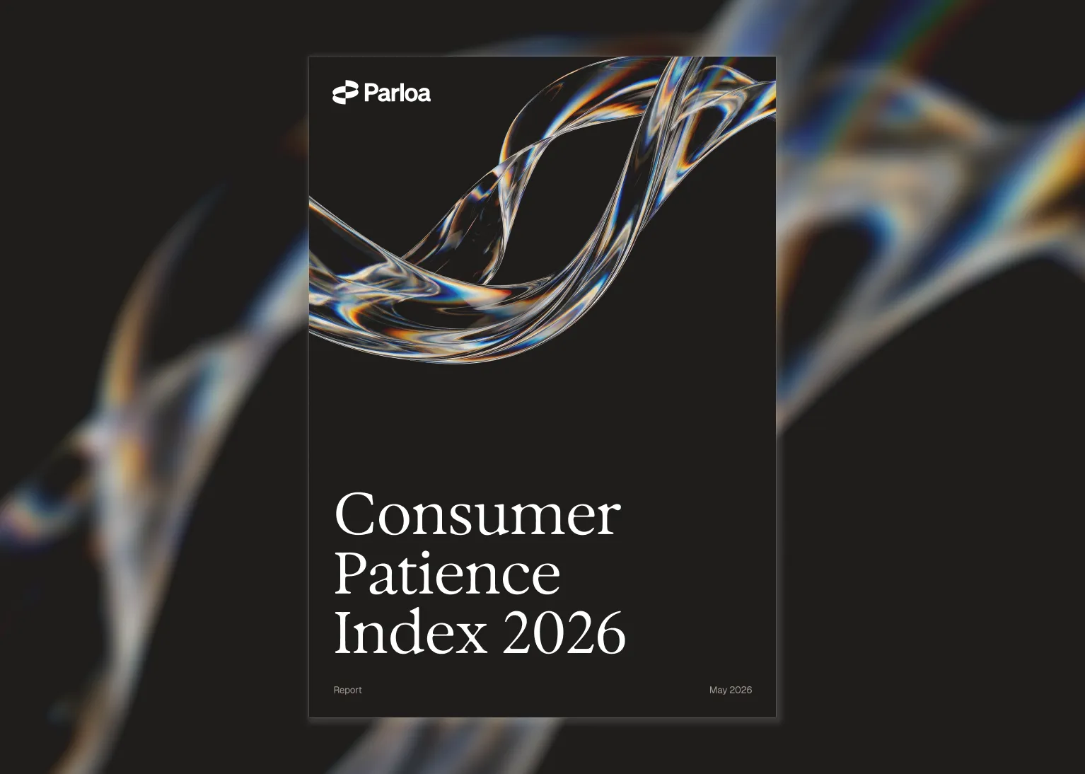 Cover des Reports „Consumer Patience Index 2026“ mit einem wirbelnden abstrakten Muster auf schwarzem Hintergrund.