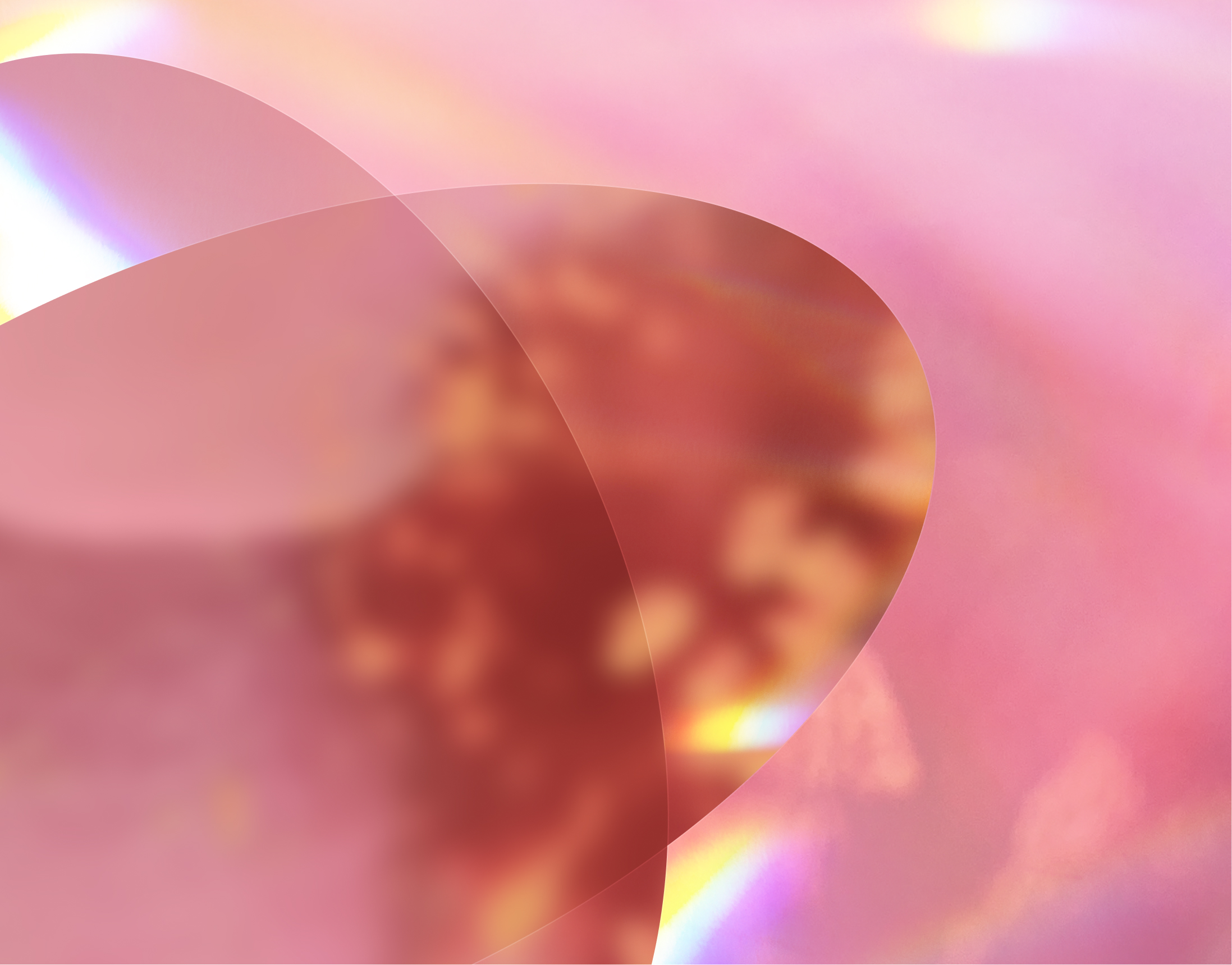Abstract art with overlapping transparent shapes in pink, peach, and orange hues, creating a soft and ethereal effect.