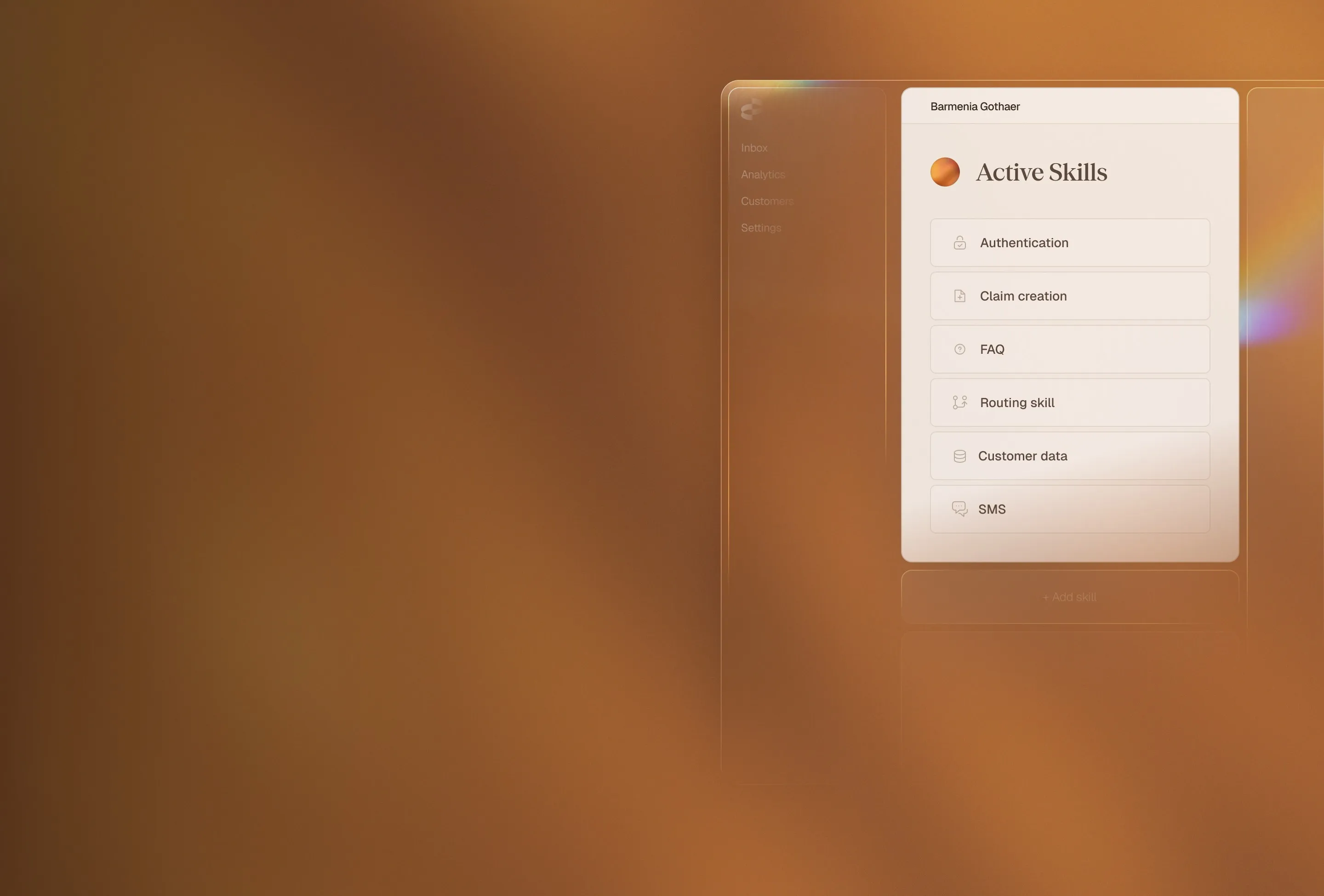 Parloa-Oberfläche mit den aktiven Skills eines Agenten