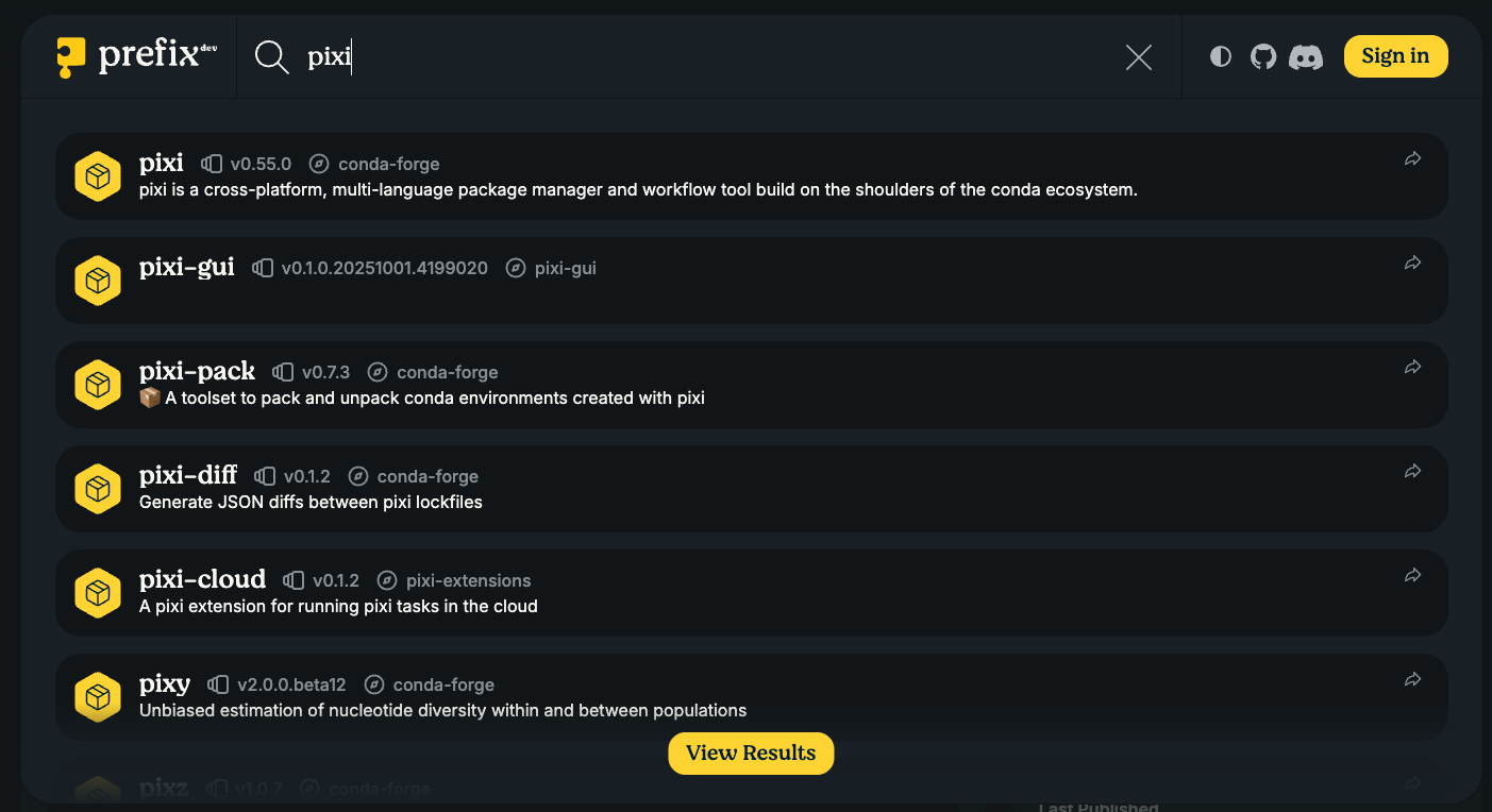 Search packages in the dashboard