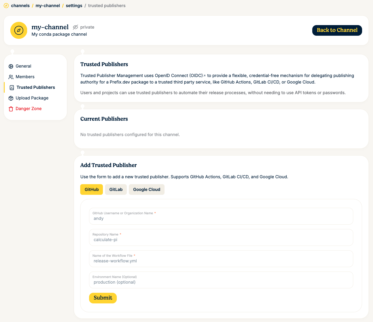 Trusted publishers UI
