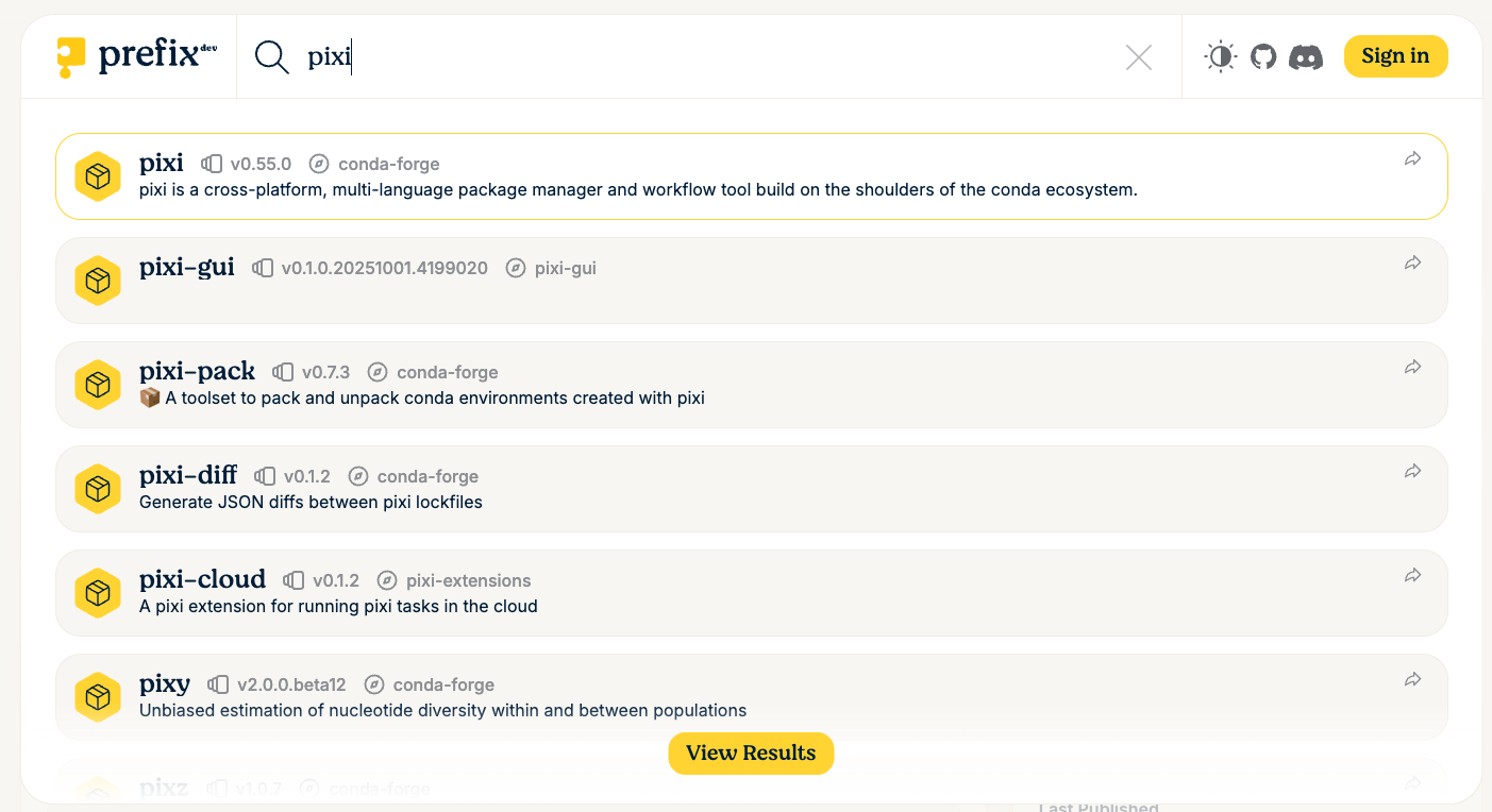 Search packages in the dashboard