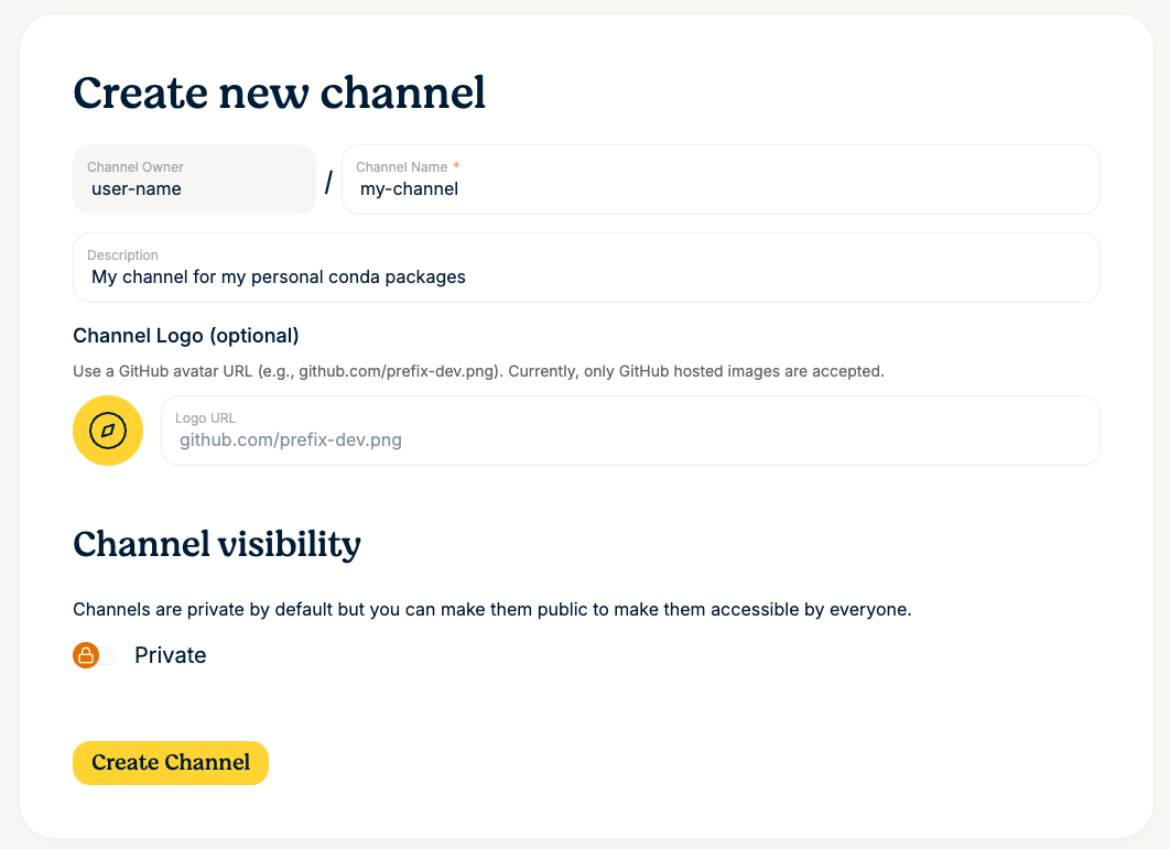 Create Channel UI