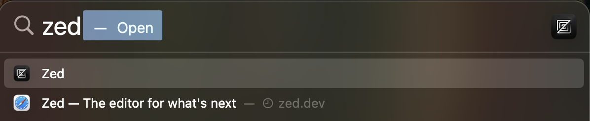 Spotlight search for Zed editor
