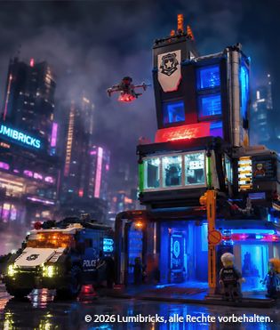 Artikel Neon an, Vorhang auf: Lumibricks Cyberpunk Police HQ & Police Urban Convoy