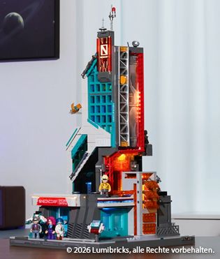 Artikel Lumibricks Neon Tech Tower 17011: Beeindruckender Cyberpunk-Wolkenkratzer