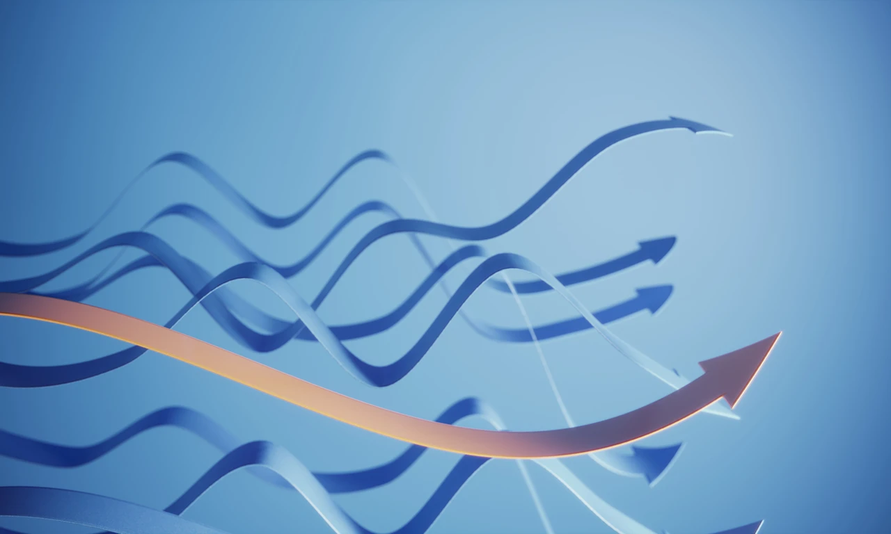 Abstract blue background with multiple upward arrows symbolizing growth and progress.