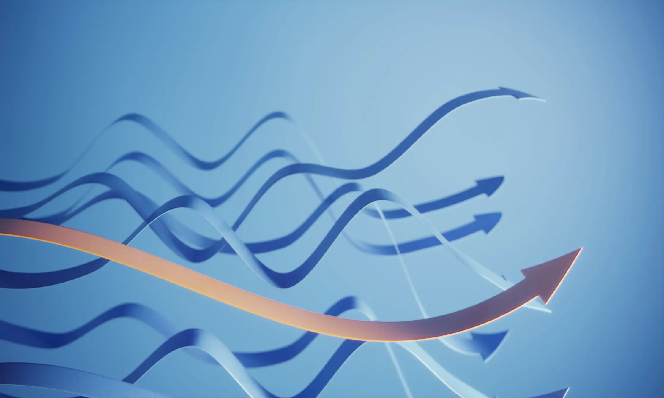 Abstract blue background with multiple upward arrows symbolizing growth and progress.
