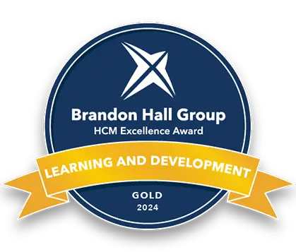 Brandon Hall Group HCM Excellence Award 2024 badge for Learning and Development, Gold level.